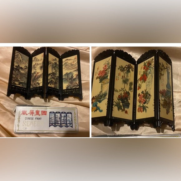 Unique Vintage Other - 👑 Vintage Miniature Dollhouse Asian Folding Screen-Two Sided